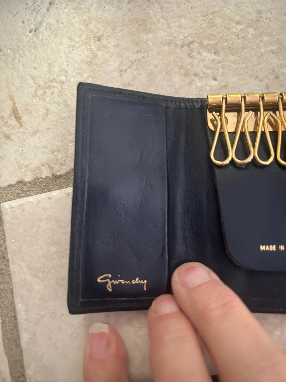 Givenchy Beige Canvas with Navy Logo Trifold Card Holder